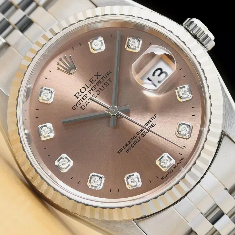 Men's Factory Salmon Color Rolex Diamond Dial Watch